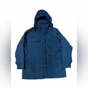 VTG Woolrich Long Hooded Coat Womens 2XL Navy Chore Jacket Hunting USA